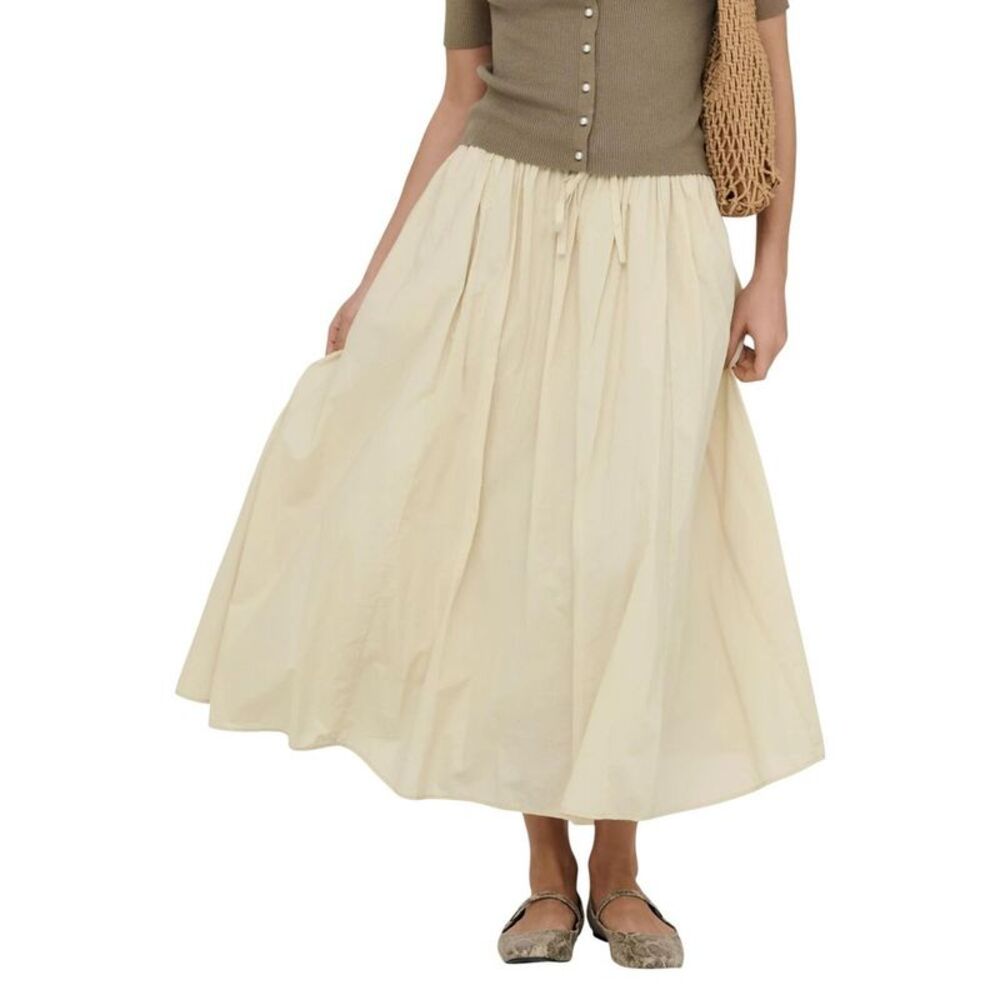 Jacqueline De Yong Beige Cotton Long Women's Skirt